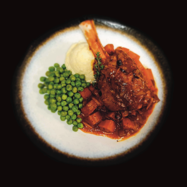 Slow Cooked Lamb Shank in Red wine and Tomato with Mash and Peas - Image 2